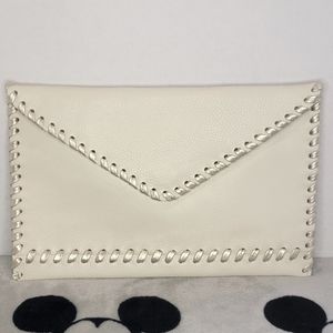 LAGGO Stitched Polka Ivory Pebble Leather Envelope Clutch